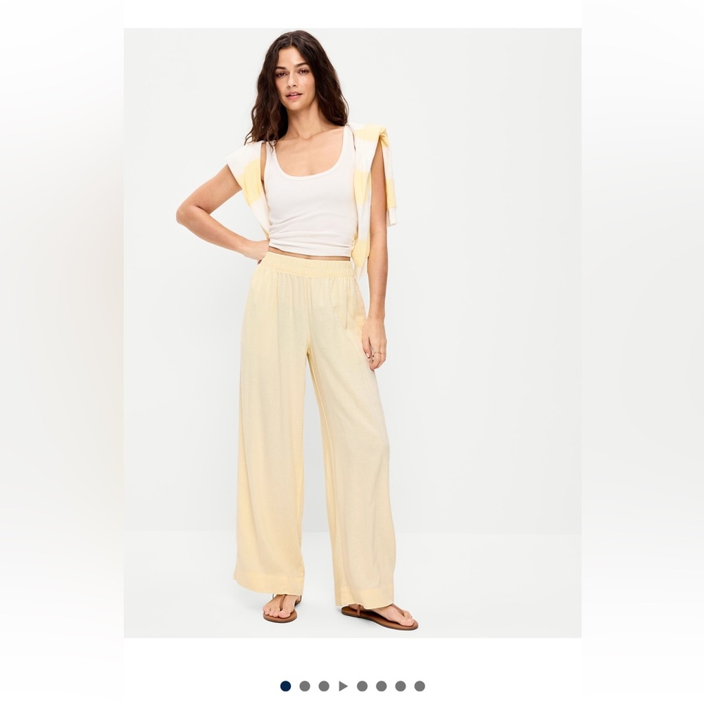 Old Navy Pale Yellow Wide-Leg Elastic Waist Pants